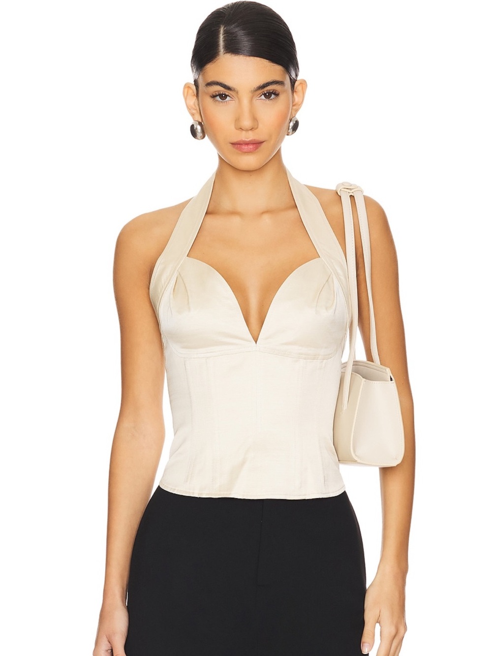 LPA Kaia Halter Corset Camisole Top in Cream Beige